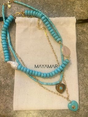 Curated Set of 3 Necklaces - Turquoise, Freshwater Pearl, Quartz 24k go